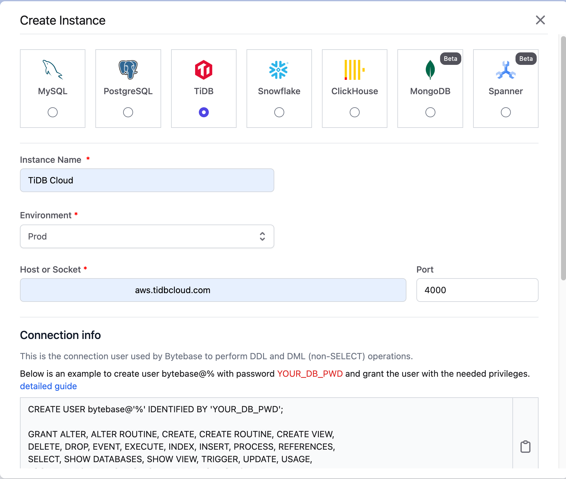 Integrate: create instance